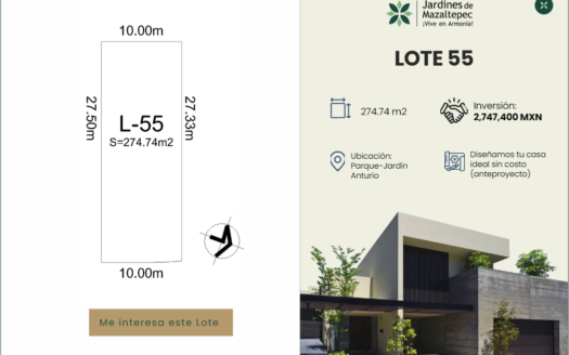 F400.- LOTE 55 EN VENTA DE 274.74 m² | JARDINES DE MAZALTEPEC
